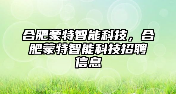 合肥蒙特智能科技，合肥蒙特智能科技招聘信息